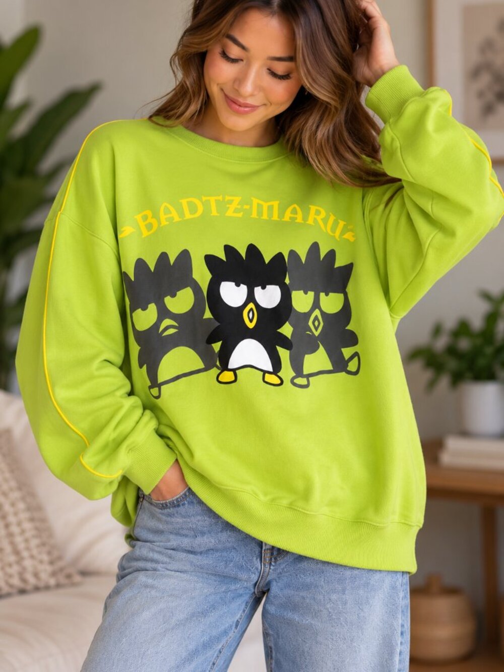 Sanrio Badtz-Maru Lime Green Graphic Crewneck Sweatshirt XXL
